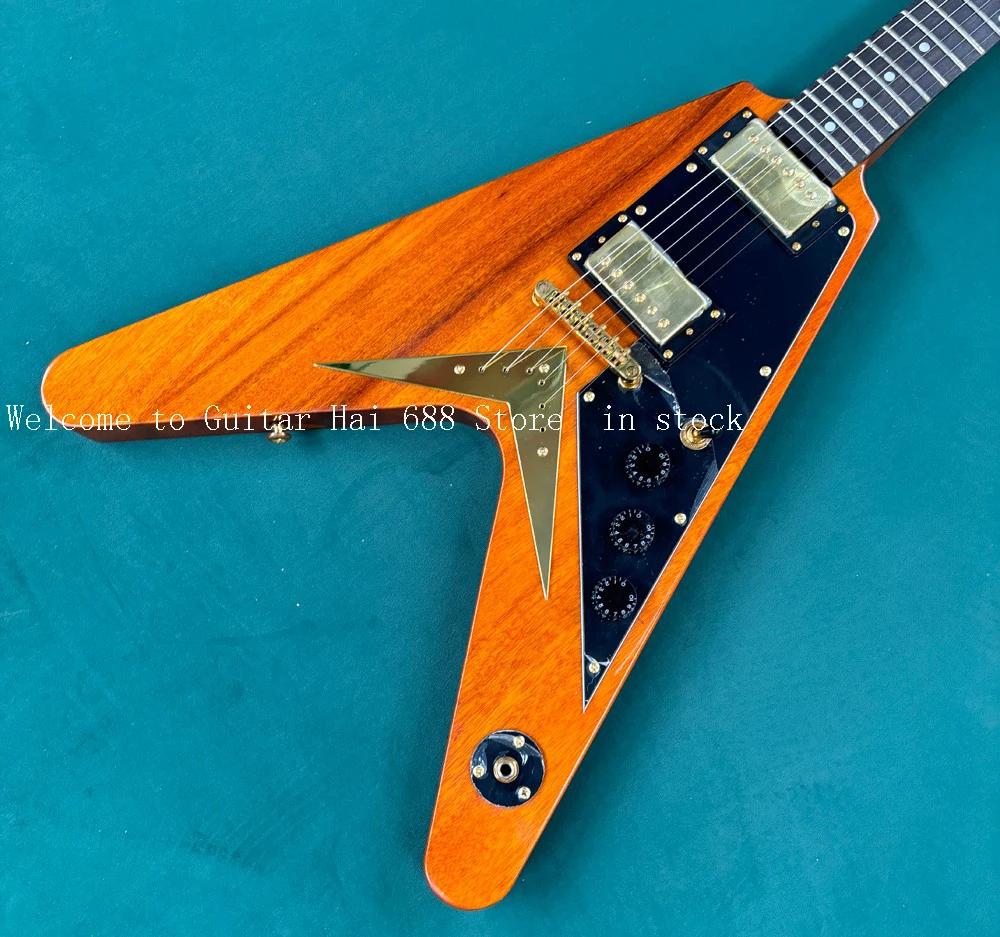 best Custom Brown V Electric Guitar 6s Rosewood Fretboard HH GOLD Parts Fast Ship