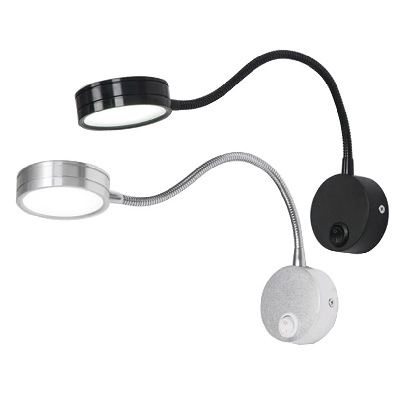 Silver Black Flexible Hose LED book light 3W 5W 7W EU plug Night Light Bedside Reading lamp Study Painting Wall mount book lamp