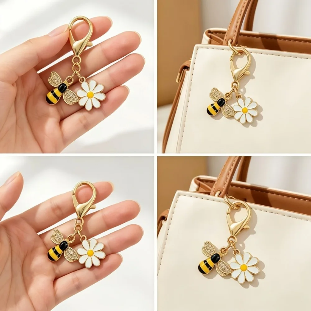 10/20 Stück Niedlicher Bienen-Gänseblümchen-Schlüsselanhänger, Süßer Mini-Tier-Anhänger aus Legierung, Geburtstagsgeschenk, Ideales Geschenk – Detail 3