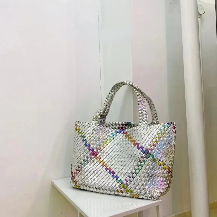 Bolso de mano tejido de lujo para mujer, bandolera grande de diseñador, a la moda, de PU, 2024