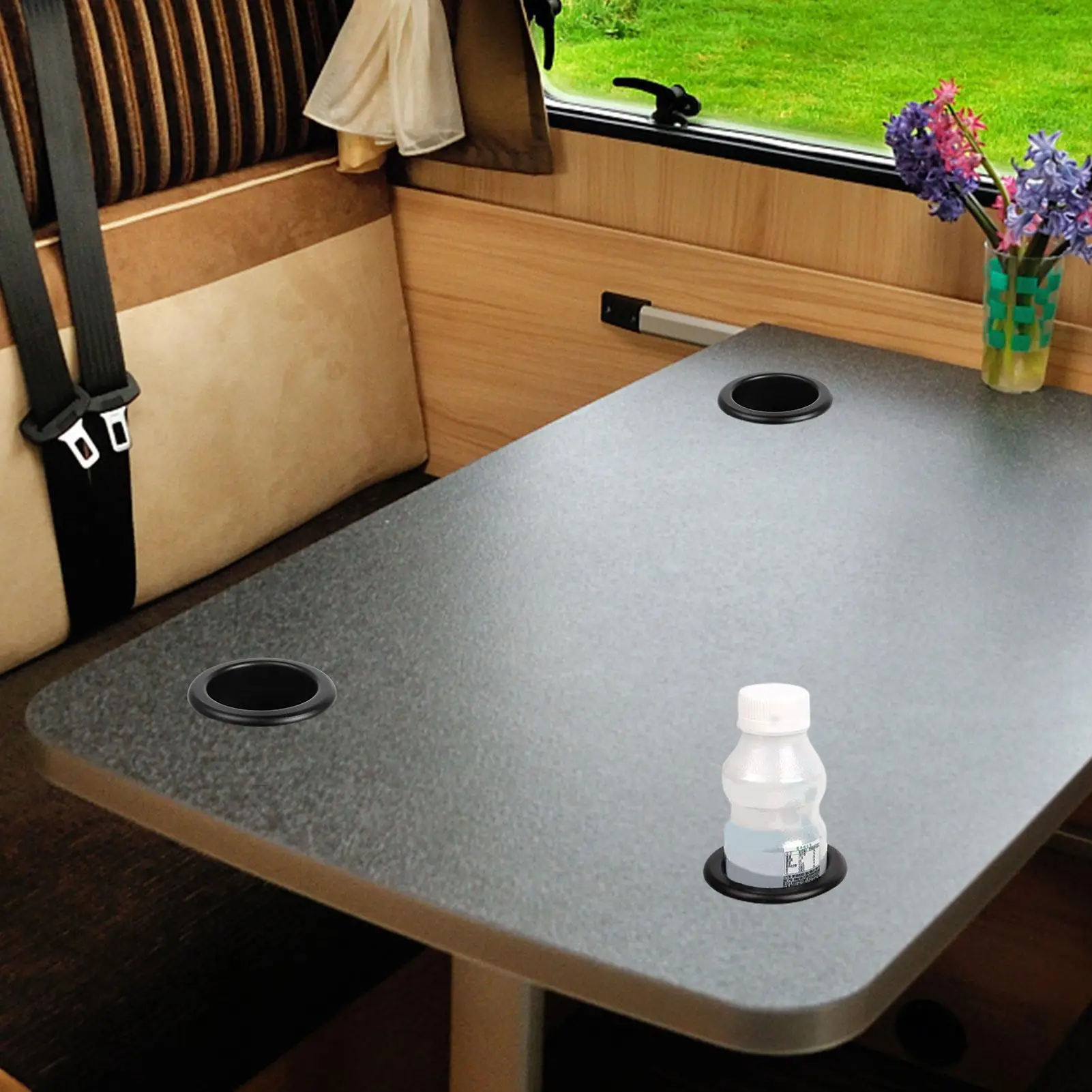 72/79mm Recessed Cup Holder with Center Hole Marine Boat RV Drink Insert, Universal Table Mount for Couch, Golf Cart Poker Table