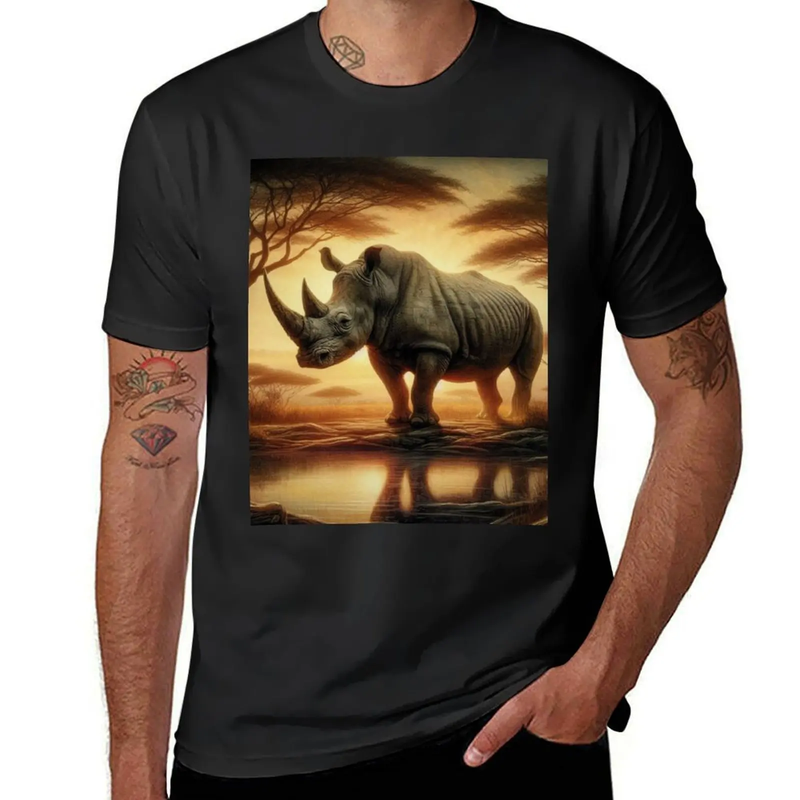 AFRICAN SUNSET RHINO T-Shirt aesthetic clothes vintage fitted t shirts for men