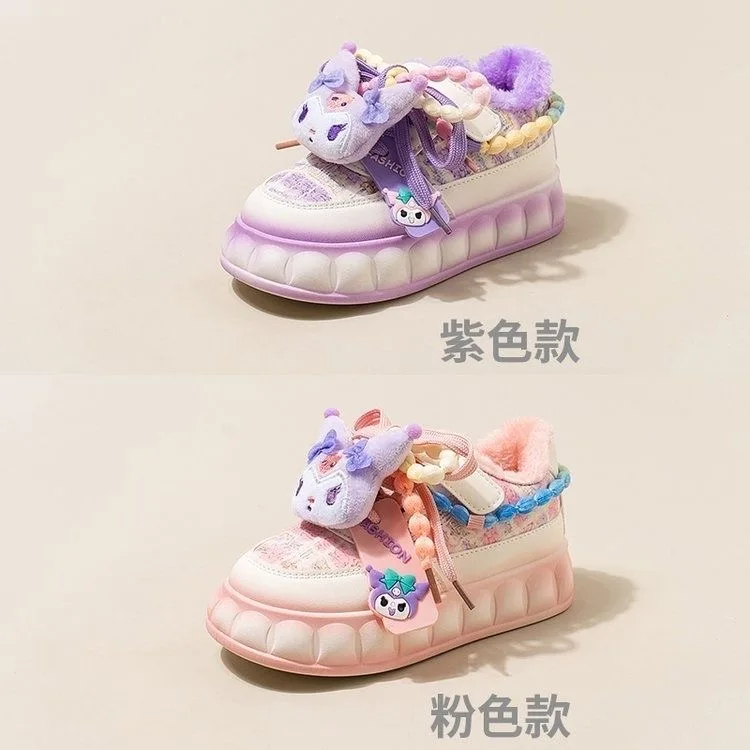 

2024 Winter Kuromi Girls' Velvet Cotton Shoes Warm Girls' Sports Shoes New Children's Casual Shoes Dopamine Bread Shoes