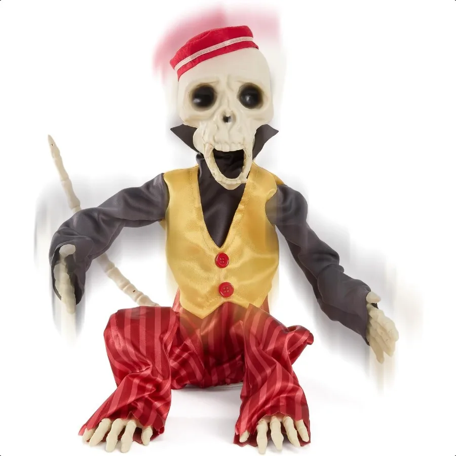 

Halloween Animatronics 12 Skeleton Monkey Realistic Skull Animal Bone Decor with Sound Activation Creepy Sound Scary Move Light