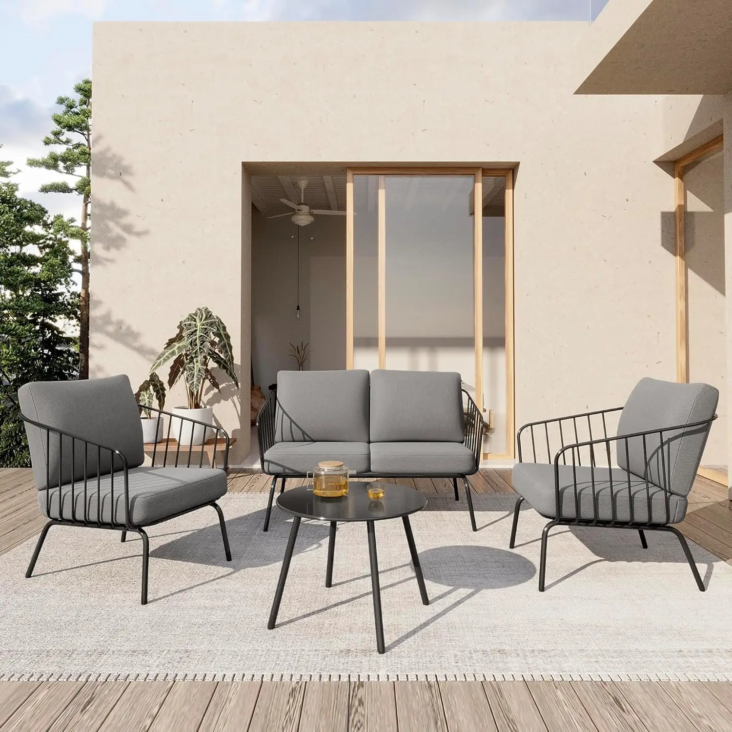 

4-Piece Plaza Patio Furniture Set, Outdoor Furniture for Balcony, Poolside, and Yard, with Thick Cushion Sofa and Coffee Table,