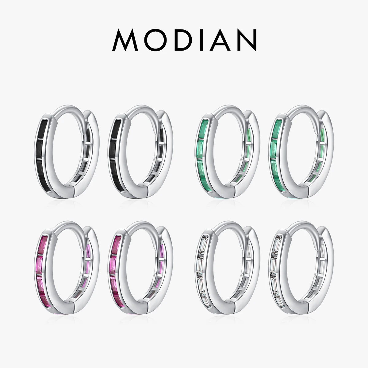 

MODIAN 925 Sterling Silver Rainbow Colorful Ear Buckles Emerald Cut Zircon Stackable Hoop Earrings For Women Party Fine Jewelry