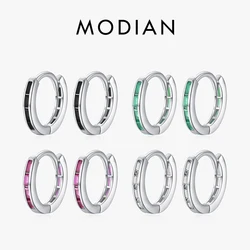 MODIAN 925 Sterling Silver Rainbow Colorful Ear Buckles Emerald Cut Zircon Stackable Hoop Earrings For Women Party Fine Jewelry