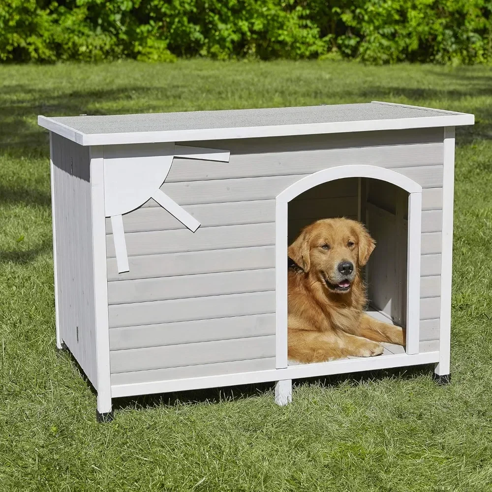 

Folding outdoor wooden dog house, assembly without tools, dog house for large dog breeds, beige