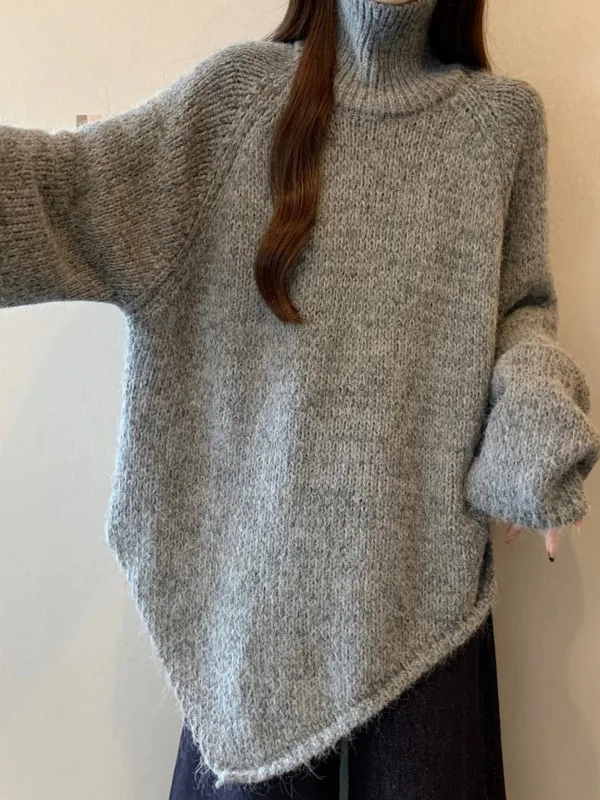 

Женский свитер больших размеров с высоким воротом, свободного кроя, асимметричный, с длинными рукавами, осенне-зимний, модный, уникальный, стильный, удобный