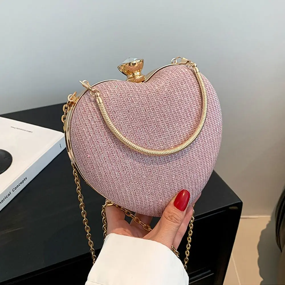 Heart Shape Evening Bag Luxury Metal Chain Shoulder Bag Crossbody Bag Wedding Party