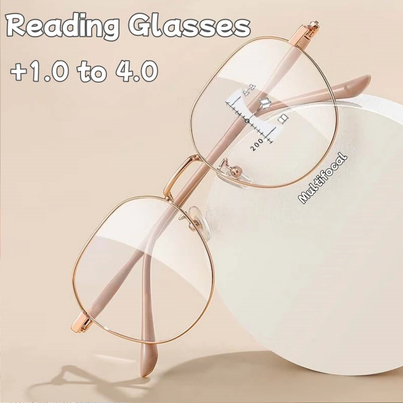 

Fashionable Metal Frame Progressive Multifocal Presbyopia Glasses HD Near and Far Dual-use Anti-blue Light Reading Glasses