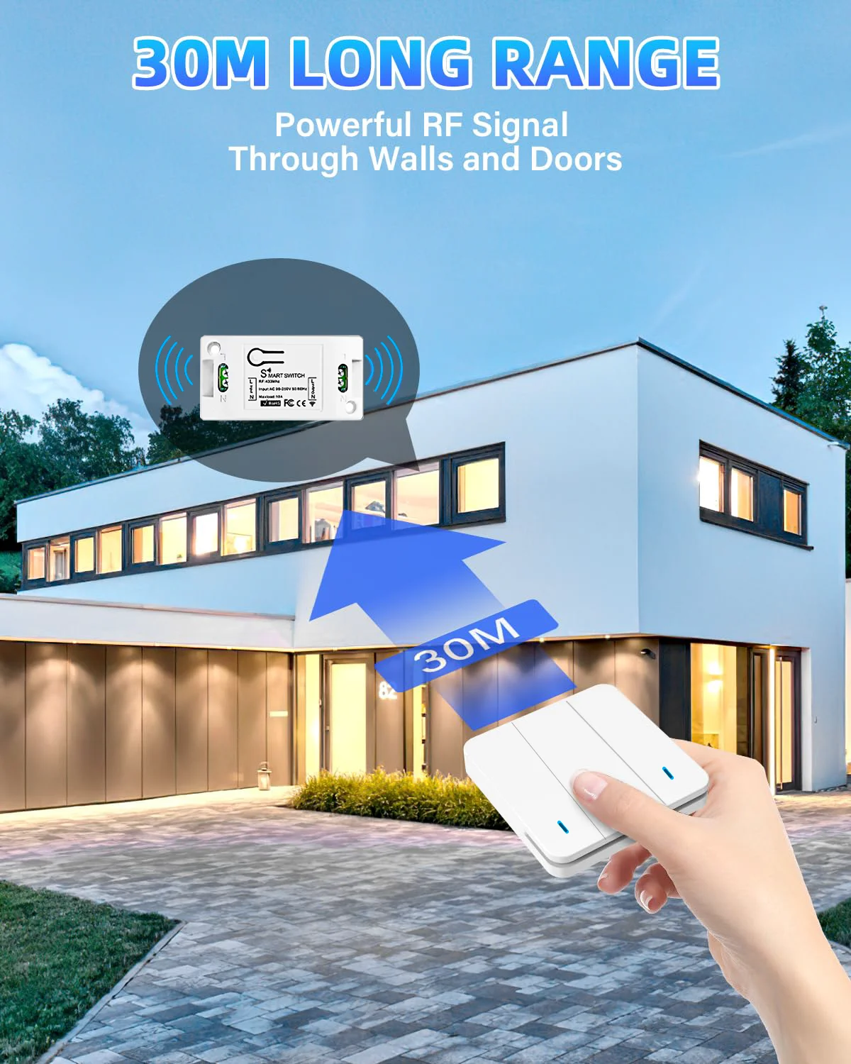 QIACHIP-interruptores de luz de pared inalámbricos, receptor de relé AC 110V 220V con Panel de pared RF, transmisores de interruptor para lámpara