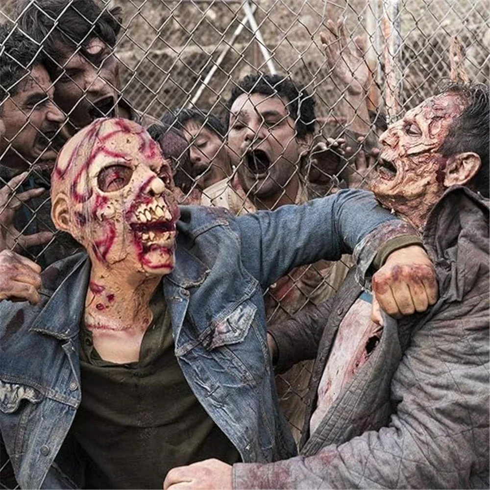 Halloween straszna maska z głową zombie Horror kostium przerażające lateksowe nakrycie głowy unisex krwawawa dorosła maskarada element ubioru rekwizyty dekoracyjne