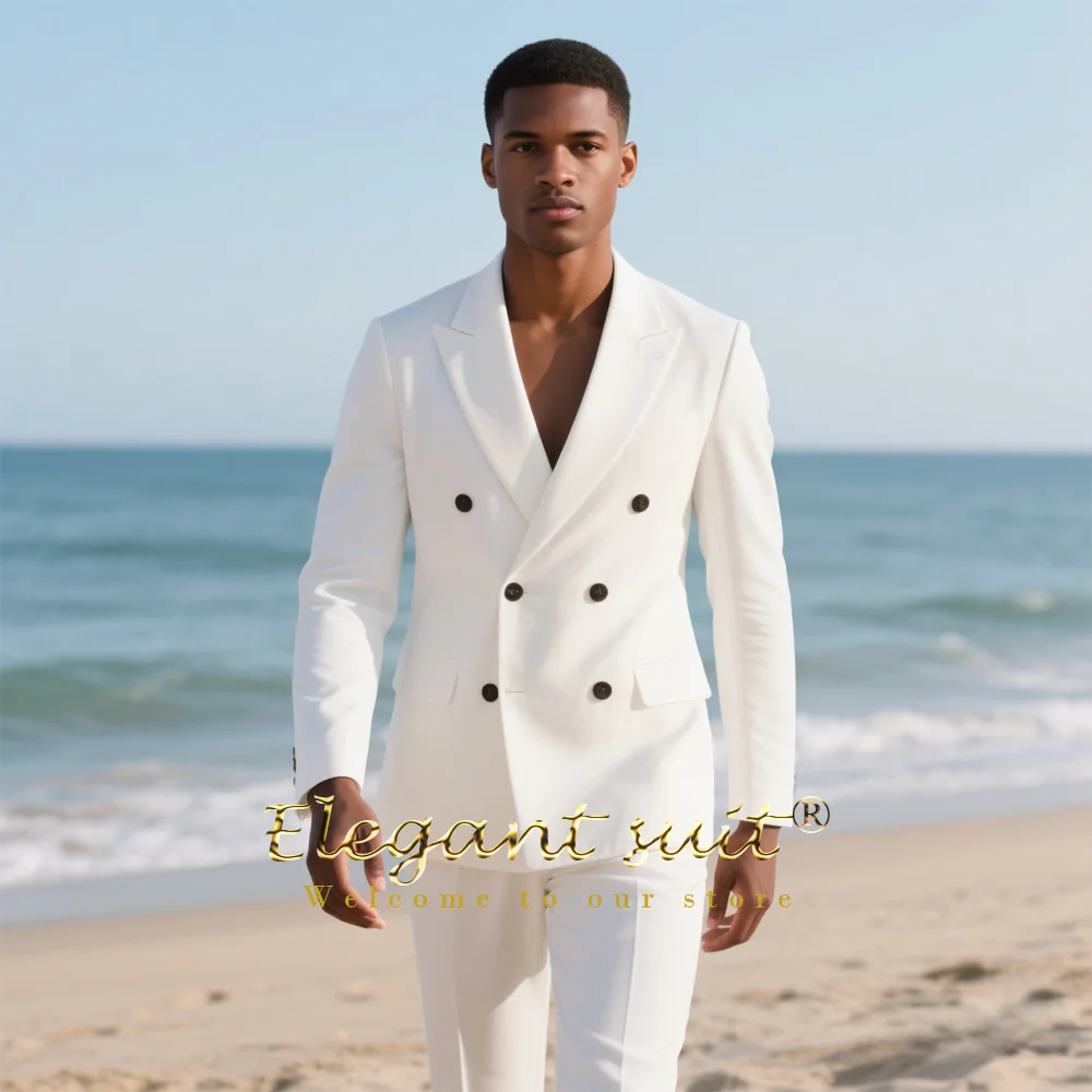 

Double Breasted 2PC Suit with Peak Lapel for Men Party Office Evening Wear Luxury Tailored Fit Jacket Trousers