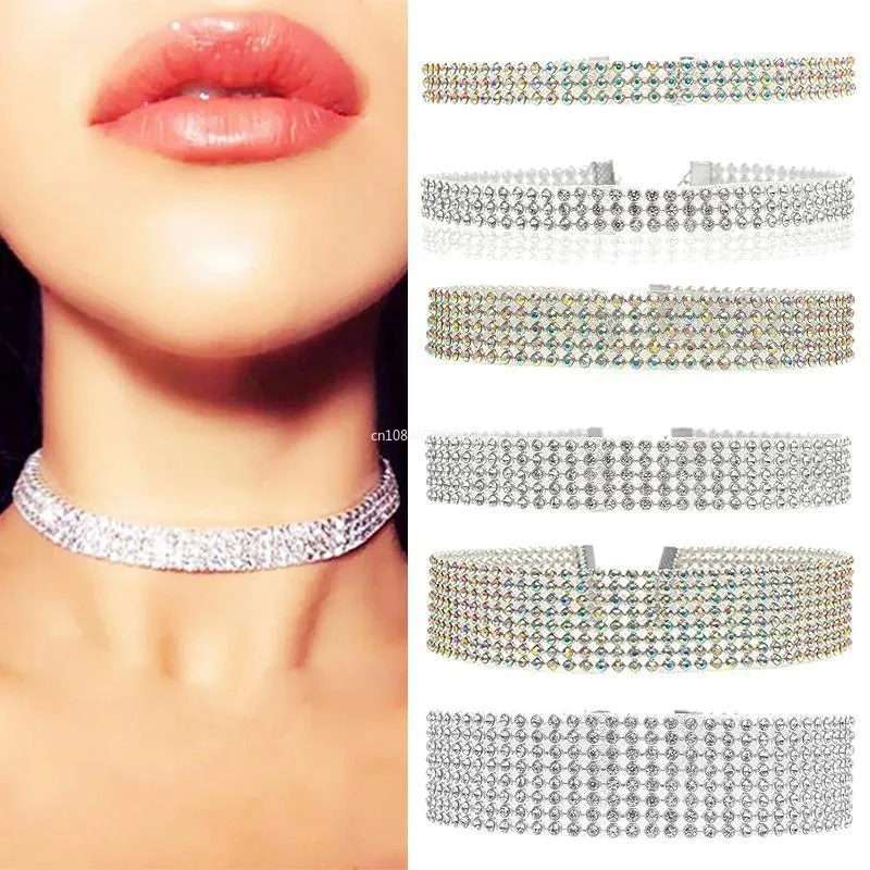 2024 Fashion European Style Women Bundle Neck Element Necklace Jewelry Punk Hip Hop Choker Inlay Rhinestone Collar Gifts 목걸이