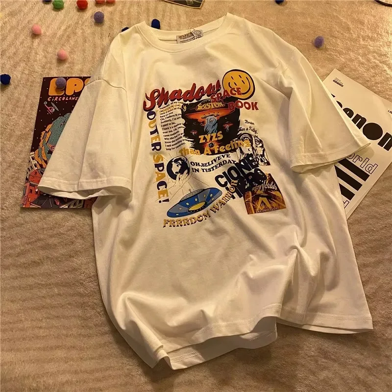T-shirt da ballo di strada da donna estiva con t-shirt Harajuku a maniche corte con stampa irregolare, top streetwear hip-hop per ragazze