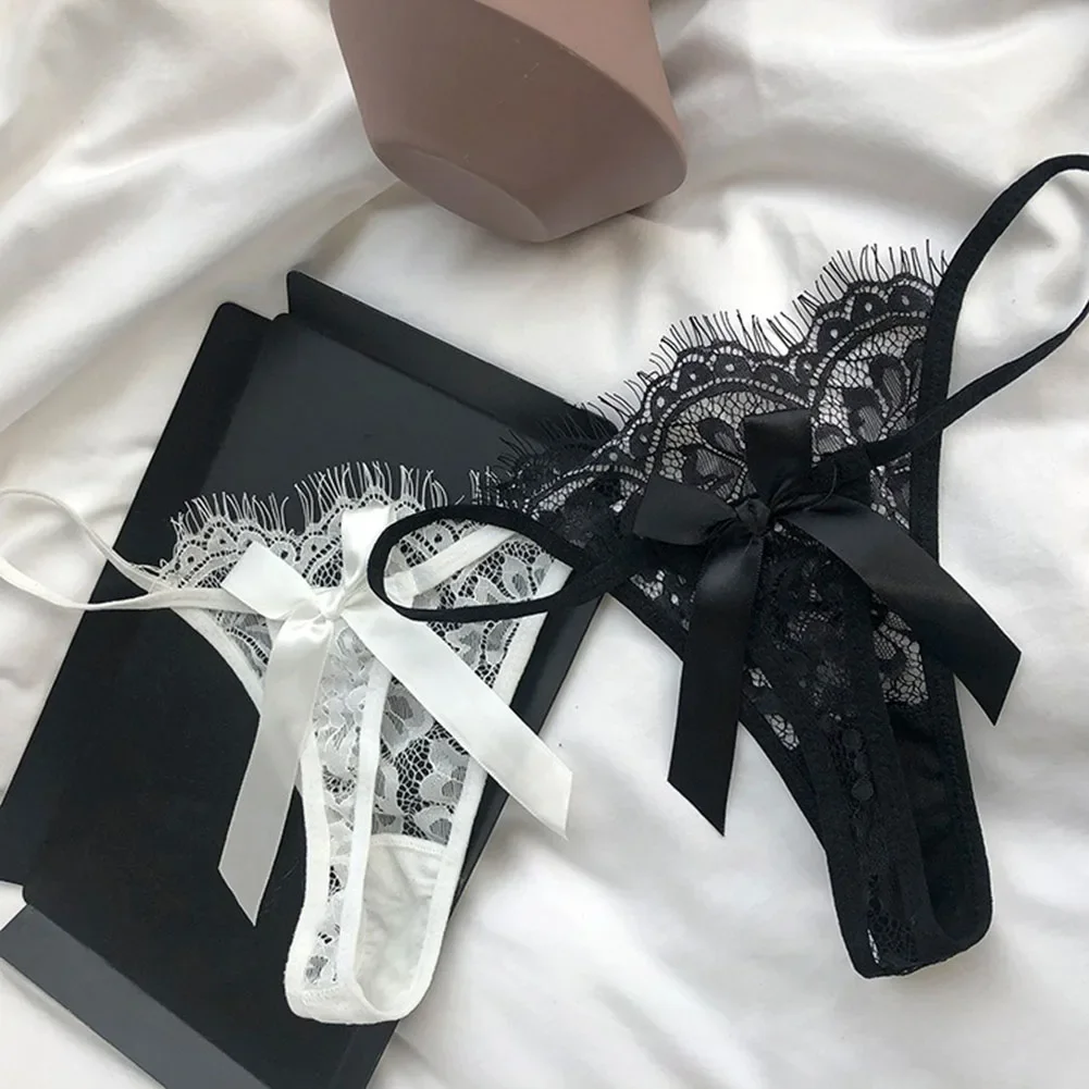 Sex Thongs String Hot Lingerie Women Tempt Bow Underwear Low Waist Transparent Lace Panties Brief Tangas Perspective Briefs