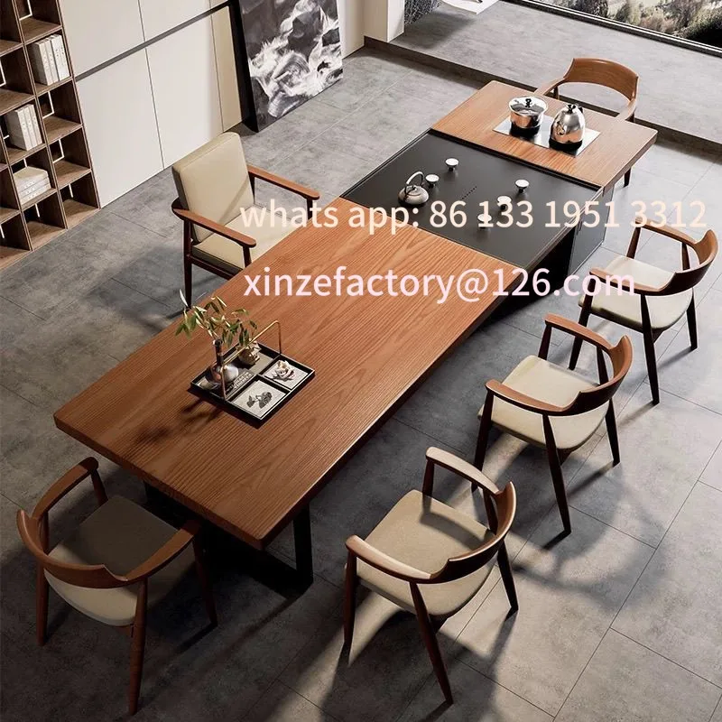 

Customizable solid wood tea table integrates a complete set of simple and light luxury home living room office new large board
