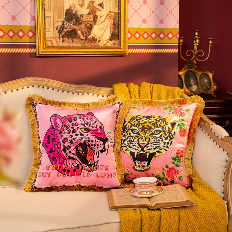 DUNXDECO Chic Pink Leopard Tiger Velvet Cushion Cover Decorative Pillow Case Modern Romantic Girl Room Sofa Chair Coussin Decor