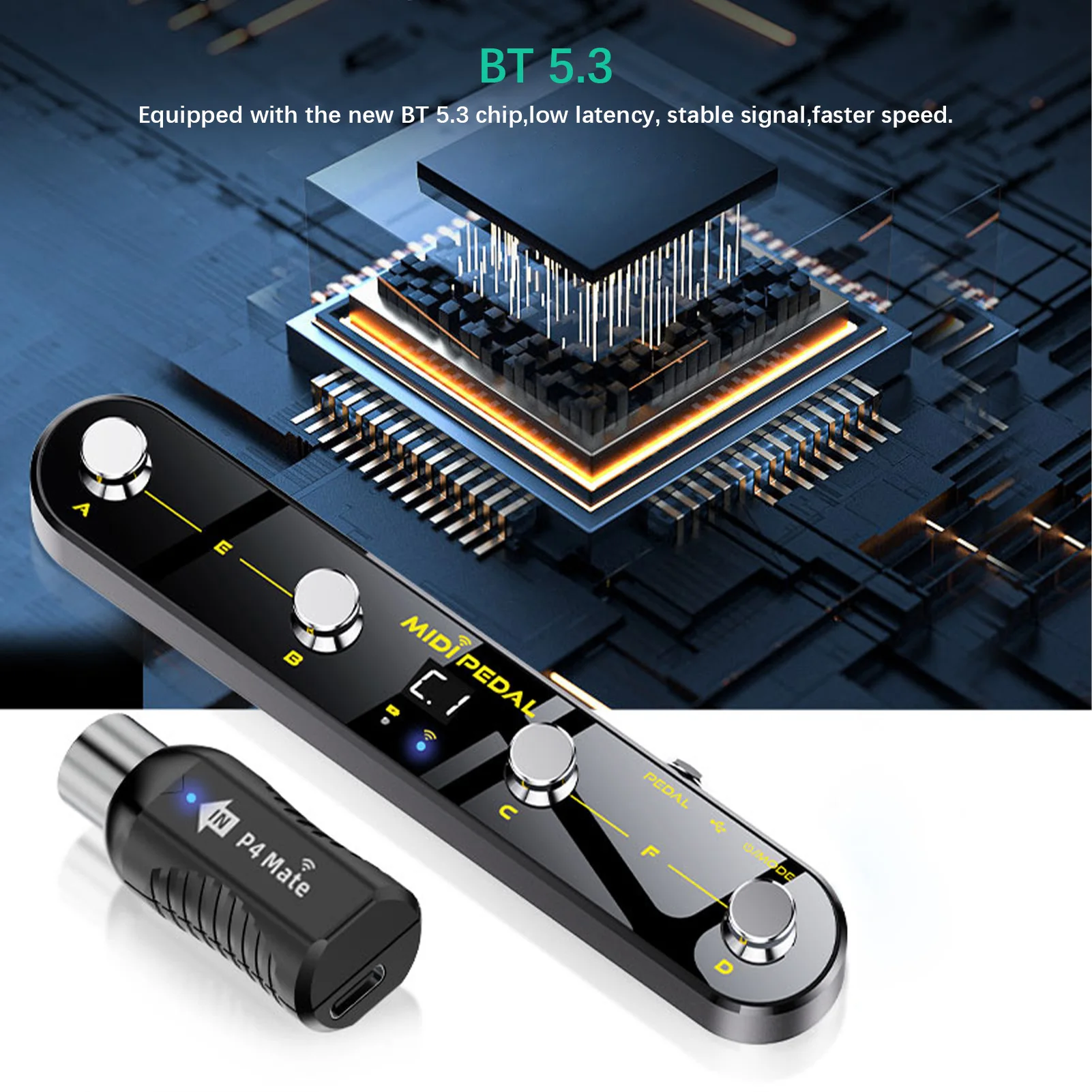 Drahtloses MIDI-Controller-Pedal, 5 Modi, Digitalanzeige, 25 Stunden, USB-Fußschalter, Metallschalter, kabelloser Empfänger für Mixer, elektrische Gu