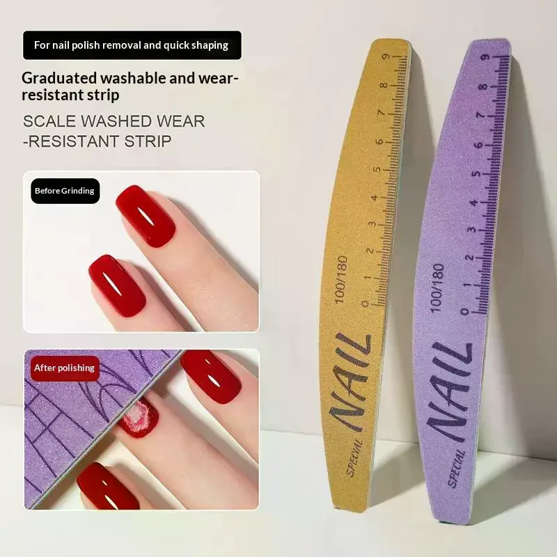 5Pcs Nail File Set With Scale Nail Art Double-sided 100/180 Grit Nail File Grinding Sanding Buffer Buffing Manicure Tool