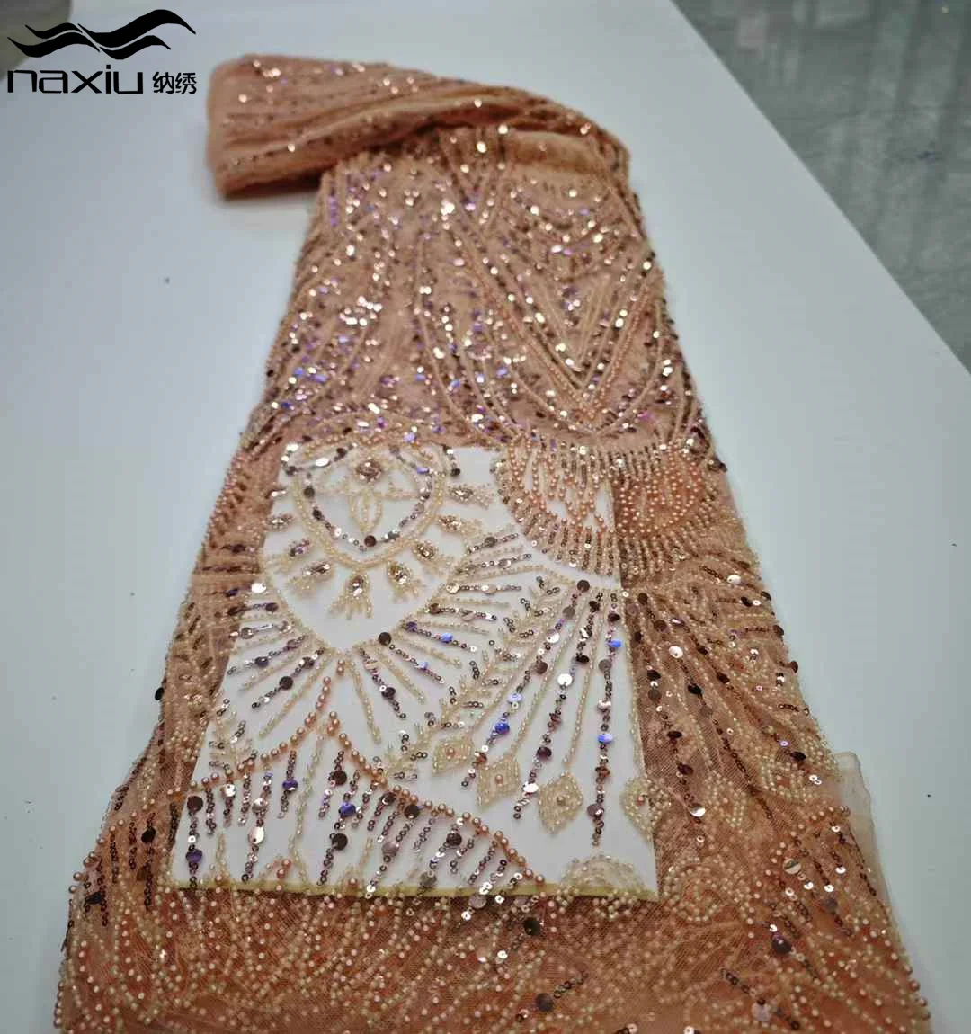 Madison Luxury Heavy Beads 3D Lace Embroidery African Lace Fabric 2025 High Quality Nigeria Wedding French Tulle Sequins 5Yards