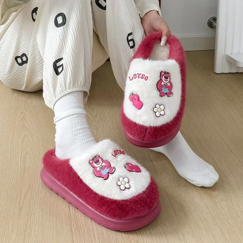 

Хлопковые тапочки серии Kawaii Lotso с героями мультфильмов Диснея, новые осенне-зимние домашние теплые нескользящие хлопковые туфли на толстой подошве