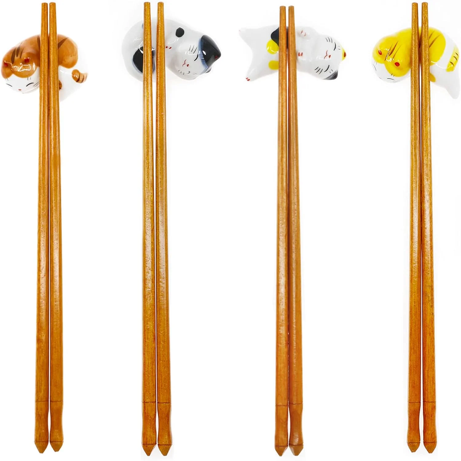 Set of 5 Cute Lucky Cat Japanese Style Hand Painted Ceramics Ware Chopsticks Stand, Chopsticks Holder Spoon Forks Chopsticks Res