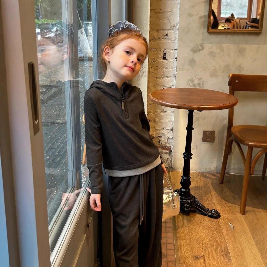 

2025 Autumn New Fashionable Girl's Stylish Slimming and Slimming, Hooded Long Sleeve Pants, Casual Two Piece Set