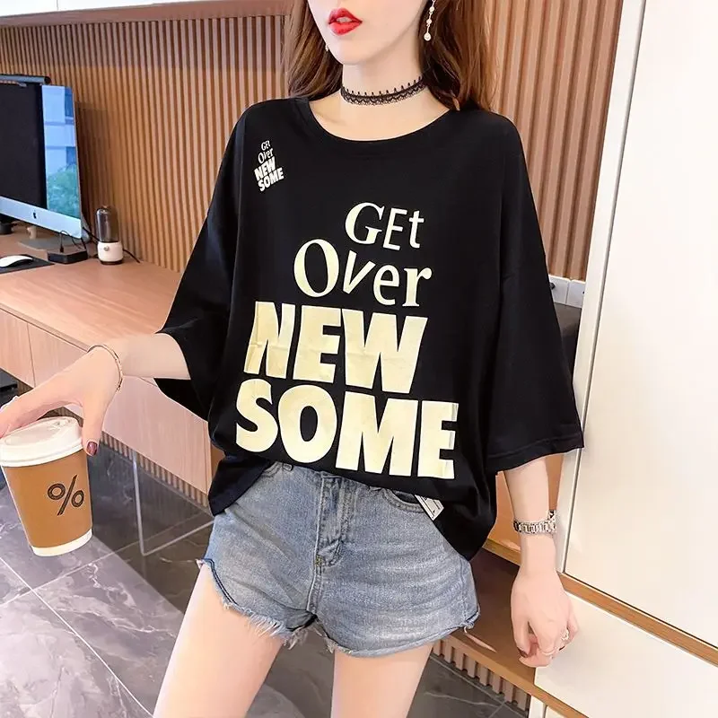 여성 티셔츠 여름 복장 그래픽 반팔 코튼 탑 여성 헐렁한 트렌드 의류 한국 인기 의류 저렴한 여성