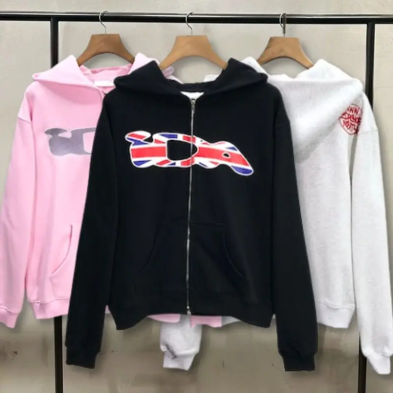 Men Women Ida Sply Jackets Stripe Embroidered Letter Patchwork Logo Casual Fleece Zipper Hoodies Fashion  Streetwear Tops