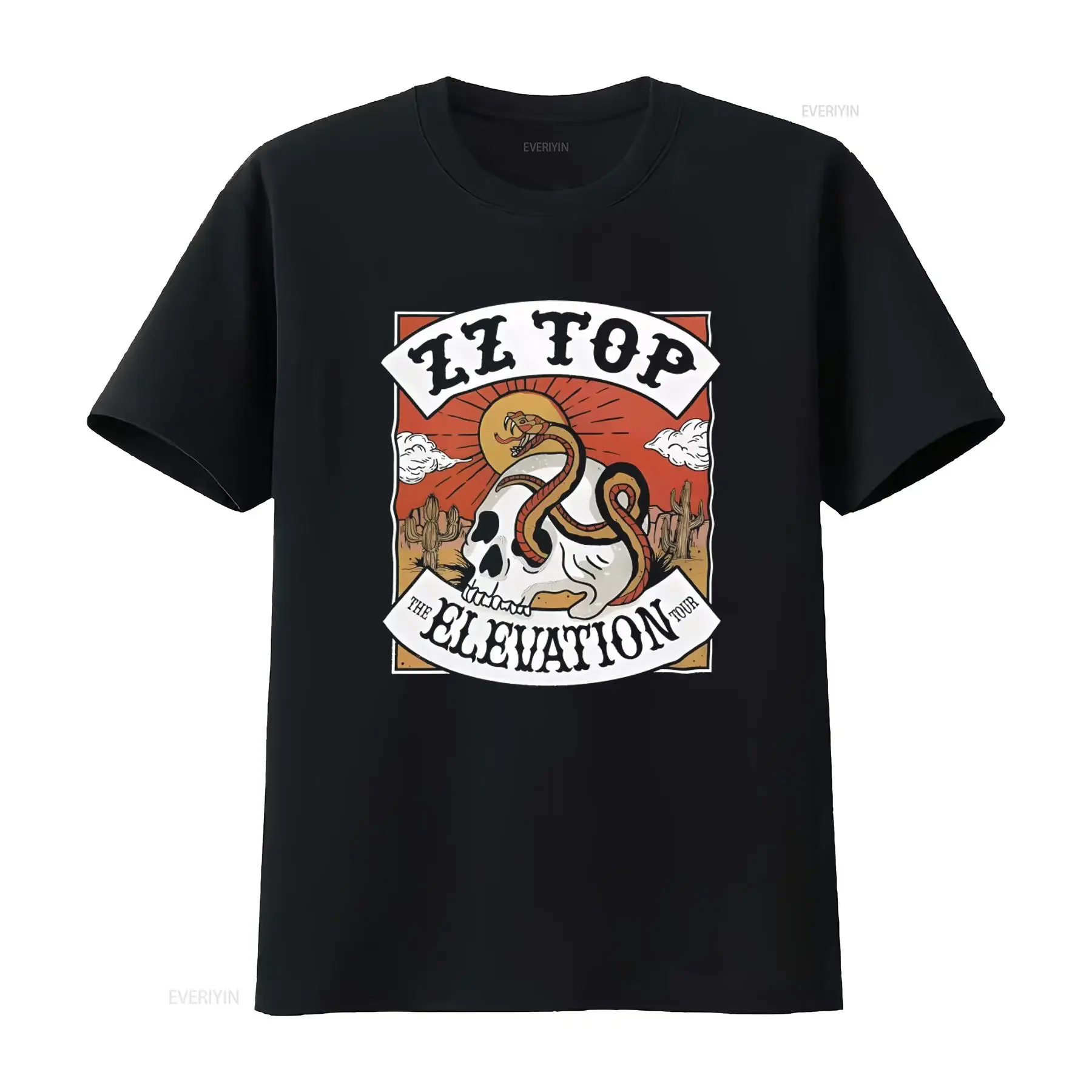 ZZ Top Elevation Tour Vintage Skull Snake Desert Rock Band T Shirt vintage Washed fashion Slightly Comfortable homme Stretched