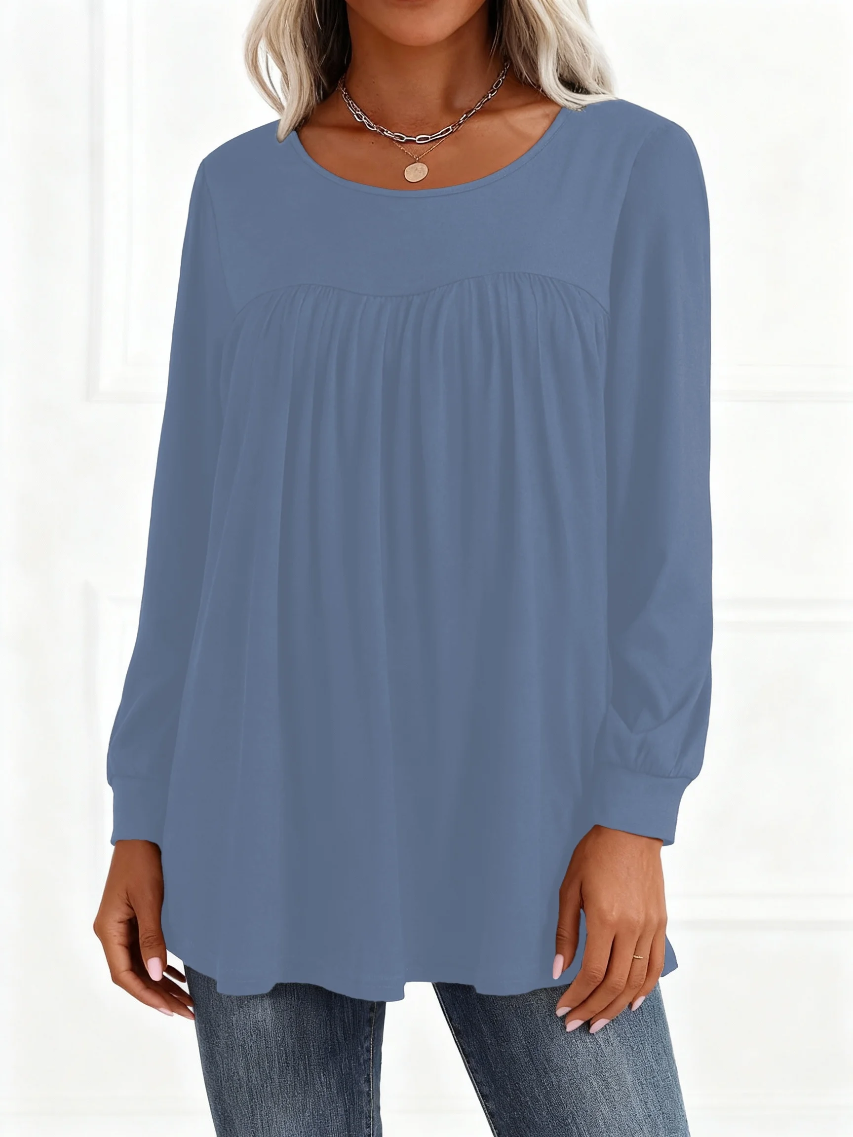 Plus Size Damen Langarm-Plissee-Oberteil für Stilvollen Komfort – Detail 18
