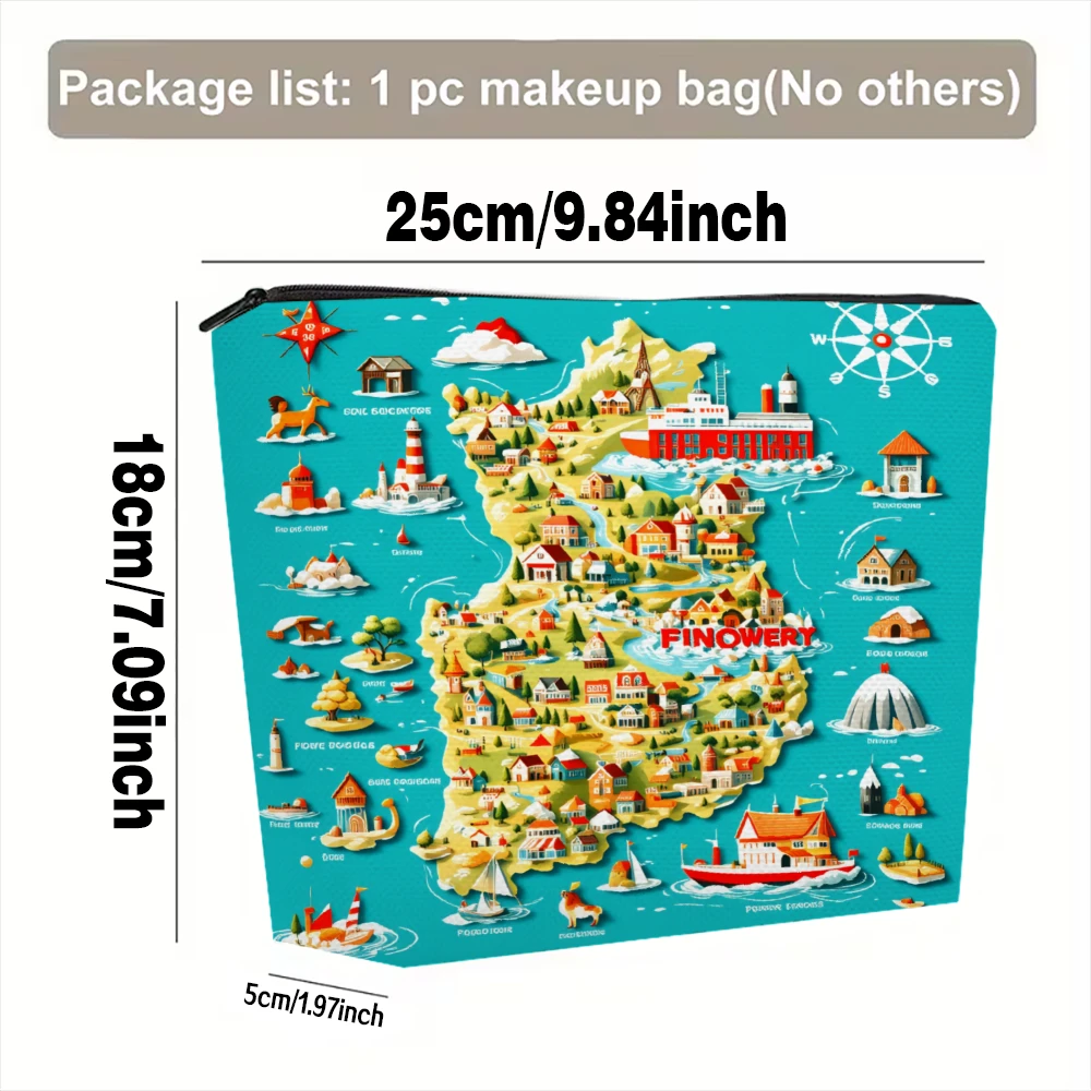 Colorful Map With Icons And Landmarks Makeup Bags for Girls Cosmetic Pouch Toiletry Bag Pencil Case Travel Storage