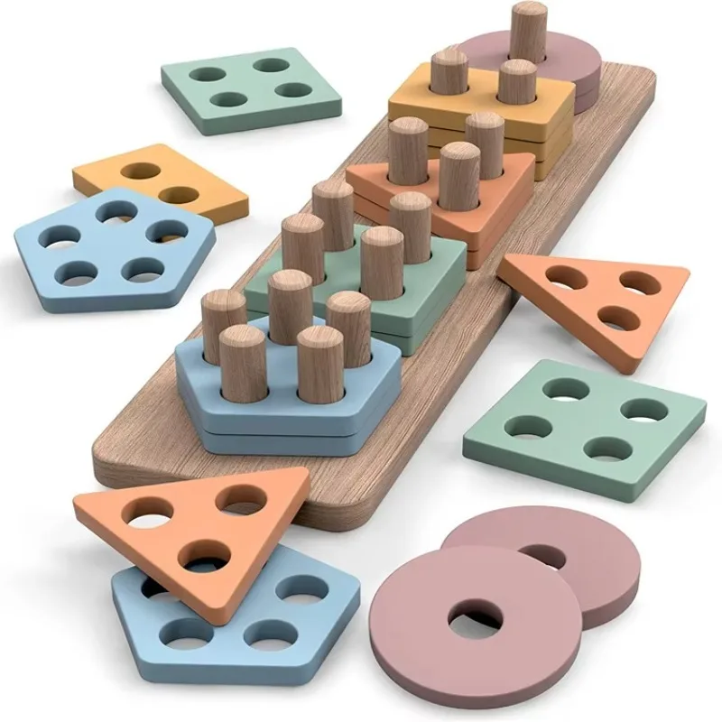 

2025 Wood Montessori-Inspired Building Blocks Early Educational Toy for Ages 0-3 Encourages Geometric Shape Matching Learning