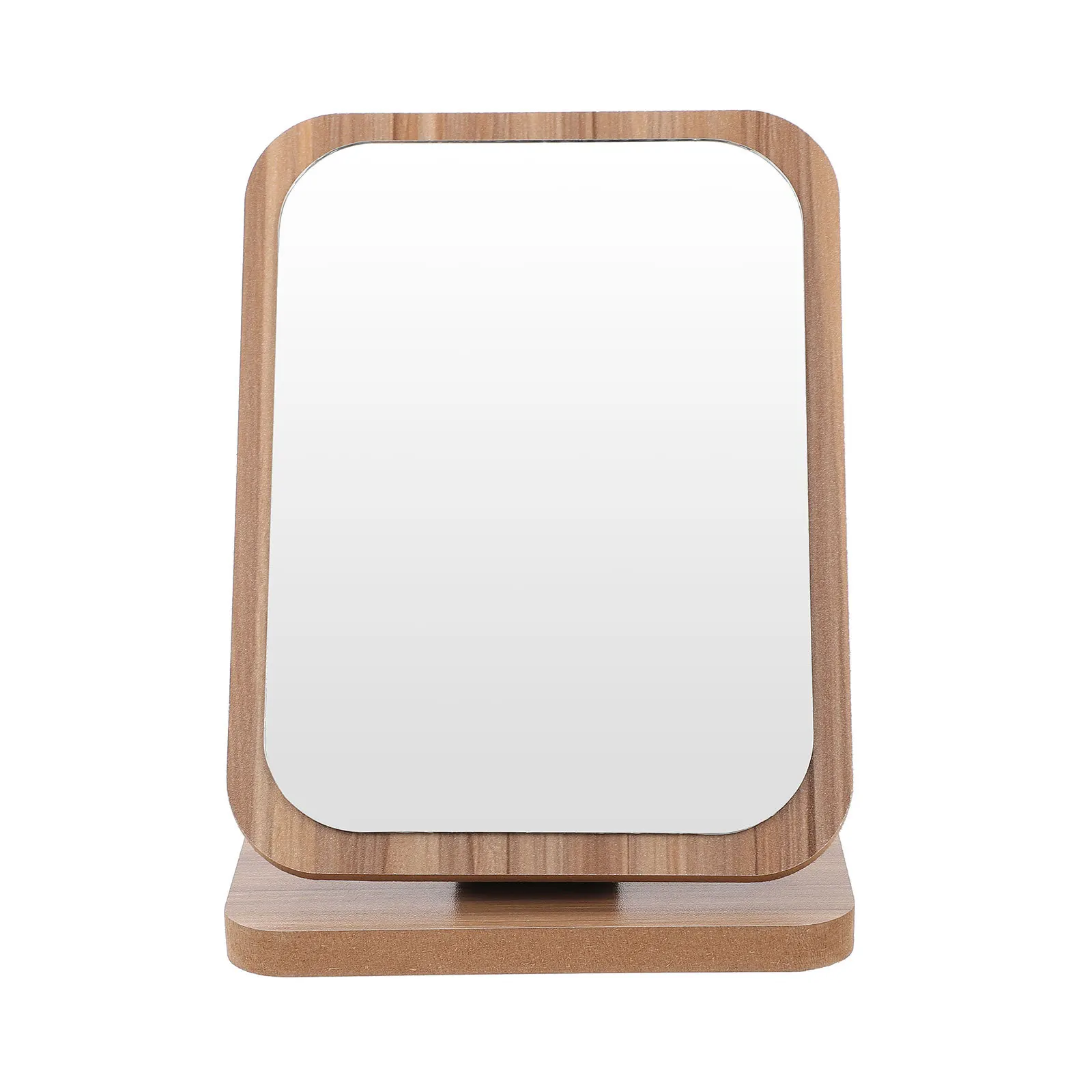 1개 나무 화장 거울 매끄러운 HD 표면 선명한 반사 탁상용 거울 욕실 침실 기숙사 휴대용