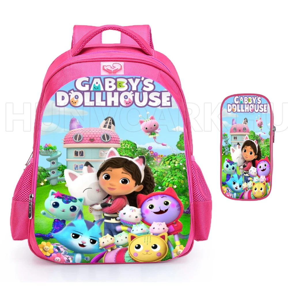 Gabby\'s Doll House Backpack 16inch School Bags Sets Cute Cartoon Pink Student Backpack Lovely Boys Girls Bag Software  Mochilas