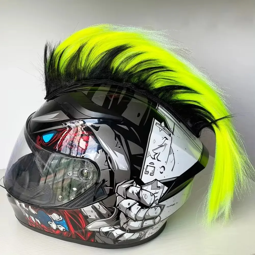 Durável universal mohawk capacete peruca estilo punk leve decorações de capacete de motocicleta com adesivo mágico perucas de crista de galo