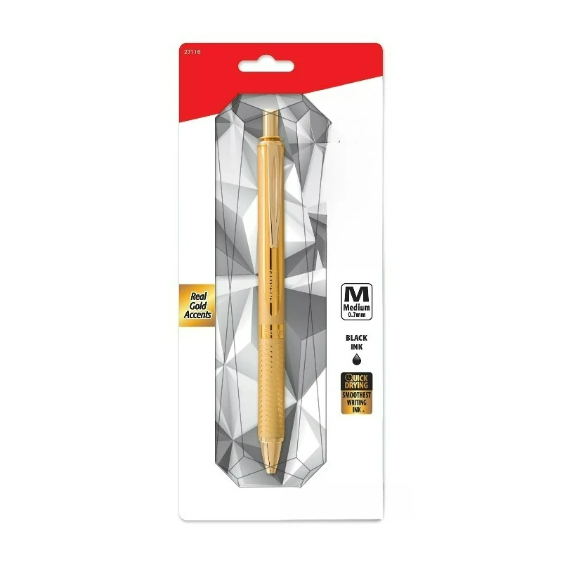 

Alloy Gold Barrel Premium Retractable Liquid Gel Pen, 0.7mm Medium Line, Black Ink, 1 Pen