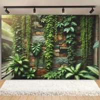 Multi functional natural stone and green vine wall decoration - polyester background cloth for outdoor spaces
