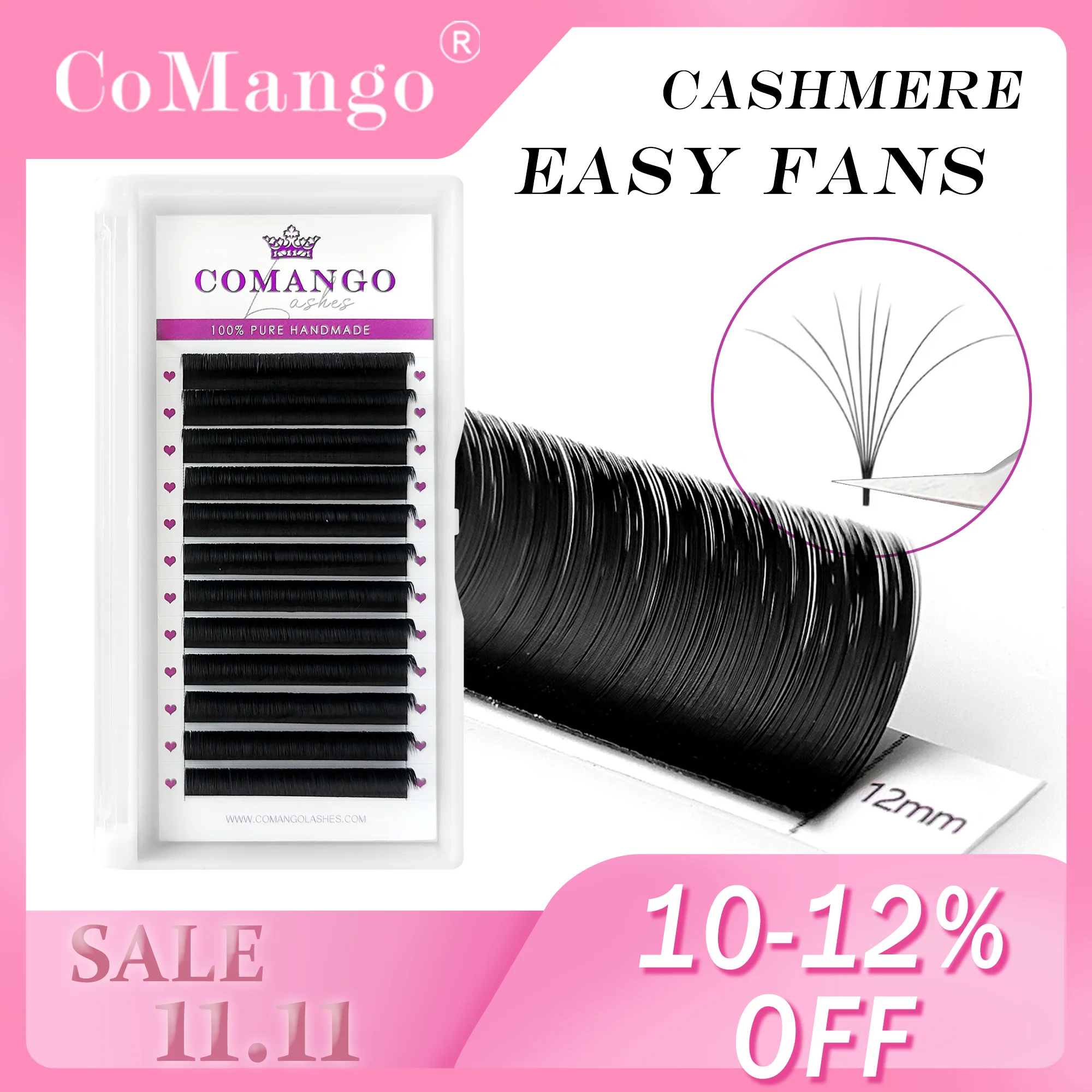 CoMango Matte Black Easy Fan False Mink Eyelash Extension Fast Bloom Flowering Self-making Volume Soft Natural Makeup Beauty