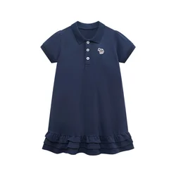 Jumping Meters  2-7 Years New Arrival Princess Short Sleeve Kids Girls Dresses Collar Buttons Toddler Party Bithday Town Dresses