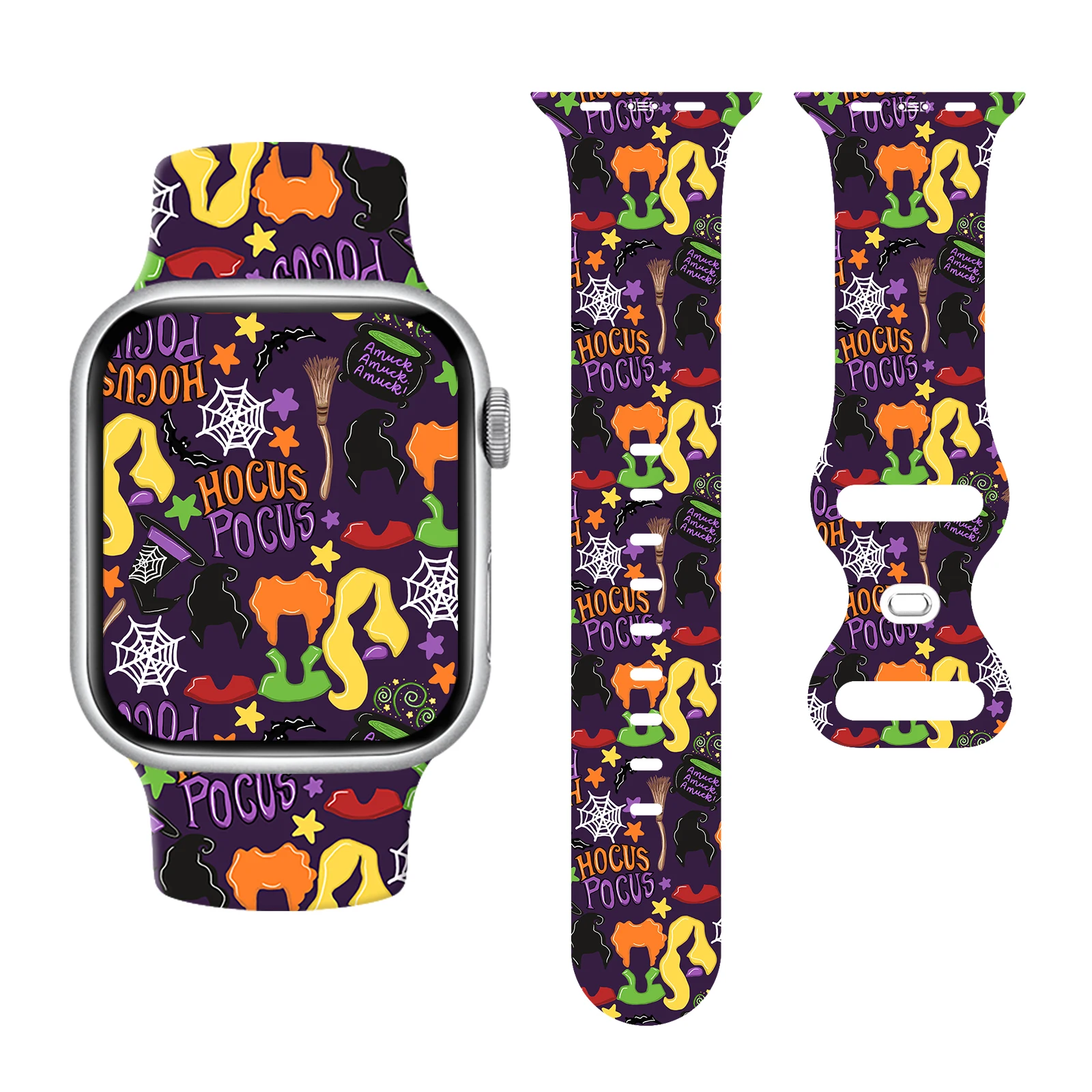 

Элегантный ремешок с принтом на Хэллоуин для Apple Watch Series 11, 10, 9, 8, 7 SE, водонепроницаемый сменный силиконовый ремешок 45 мм, 44 мм, 42 мм, 38 мм
