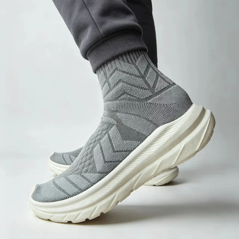 High Top Platform Sneakers For Men Breathable Knit Men's Running Shoes Outdoor Non-slip Casual Sports Shoes Man Slip-on Shoes