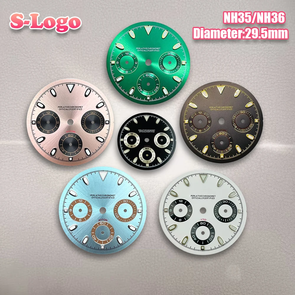 29.5mm S Logo black Panda Meteorite VK63 Dial Movement Green Luminous High Quality Watch Modification Accessories Repair tools