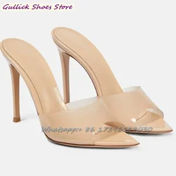 Concise Slippers For Women Pointed Toe Slip On Mules Office Lady Stiletto High Heel Spring Summer Sandals Nude White Plus Size