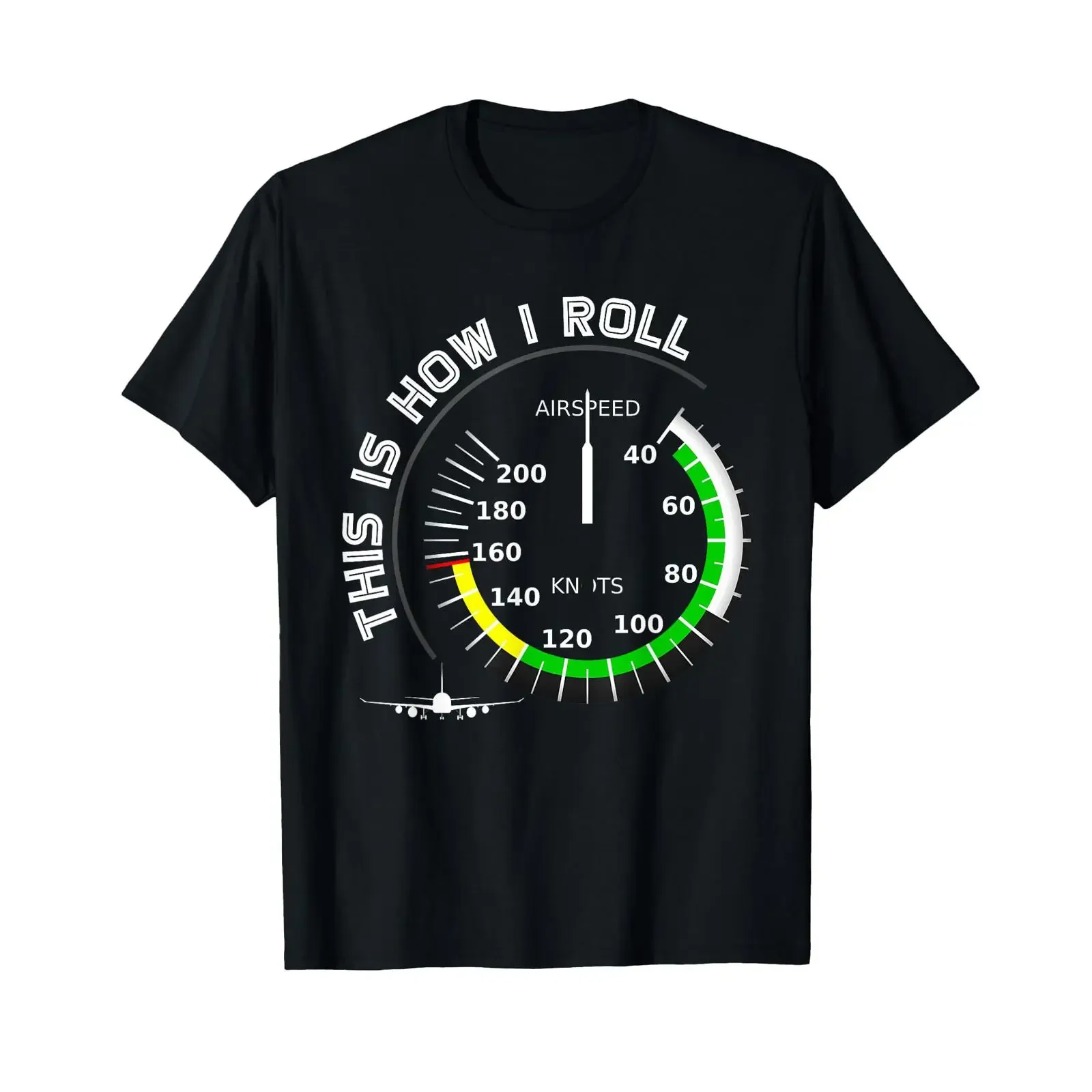 Speedometer Aviation Airplane Flying Copilot Pilot T Shirt Black S vintage Washed fashion Casual Soft Versatile graphic