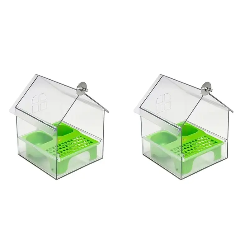 L68A 2X Bird House Feeder Parakeet Feeder Transparent Bath Tub Water Food Dish For Finchs Hummingbird Patio Balcony Fence