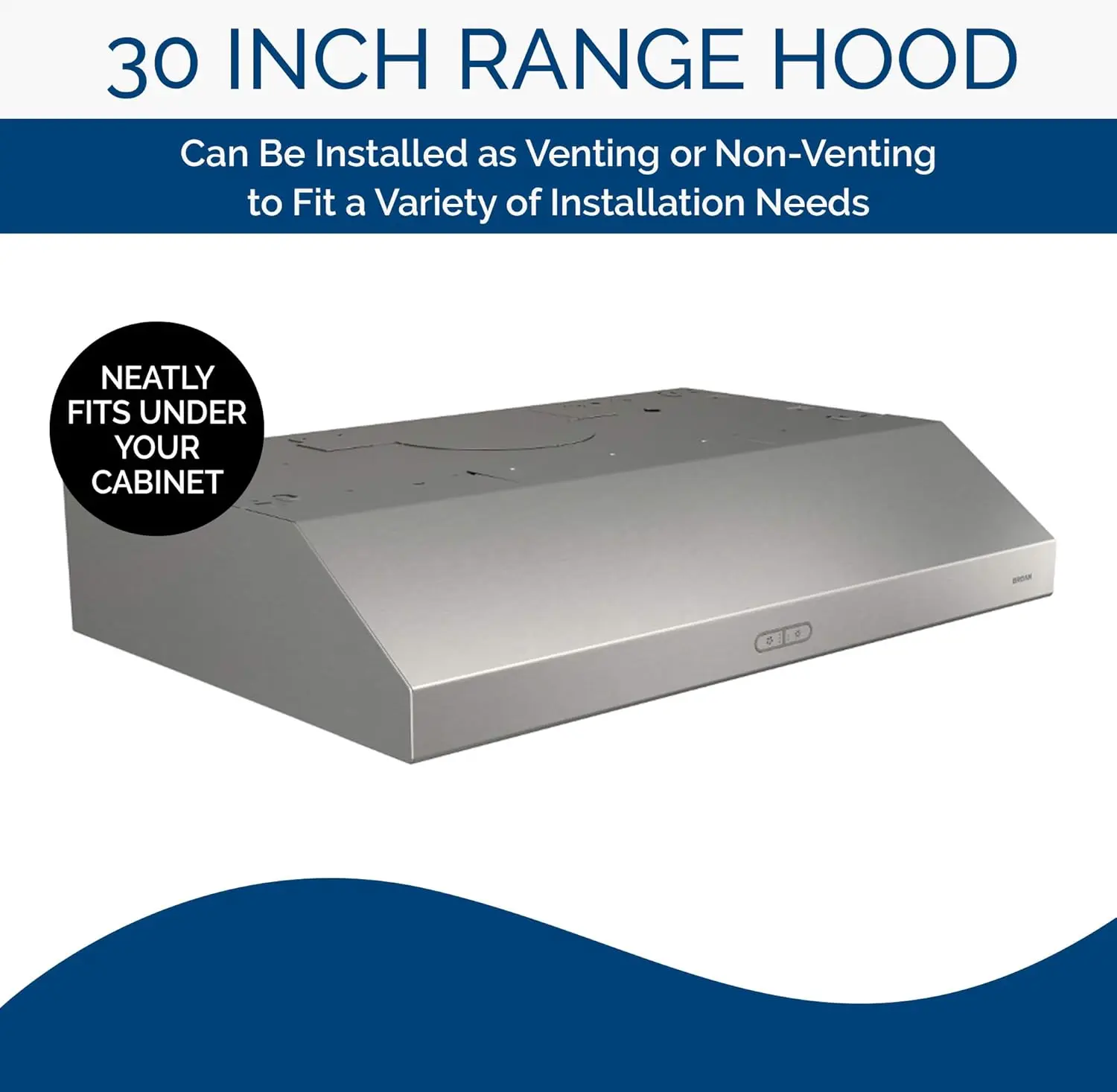 Glacier Convertible Range Hood Light Exhaust Fan for Under Cabinet Stainless Steel, 375 Max Blower