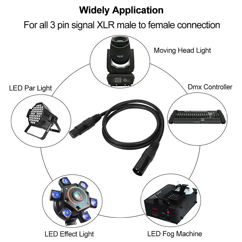 10Pcs/lot 1M Length 3-PIN DMX Cable DJ Stage Lights DMX Metal Shielded Signal Line Used For LED Par Moving Heads Smoke Machine